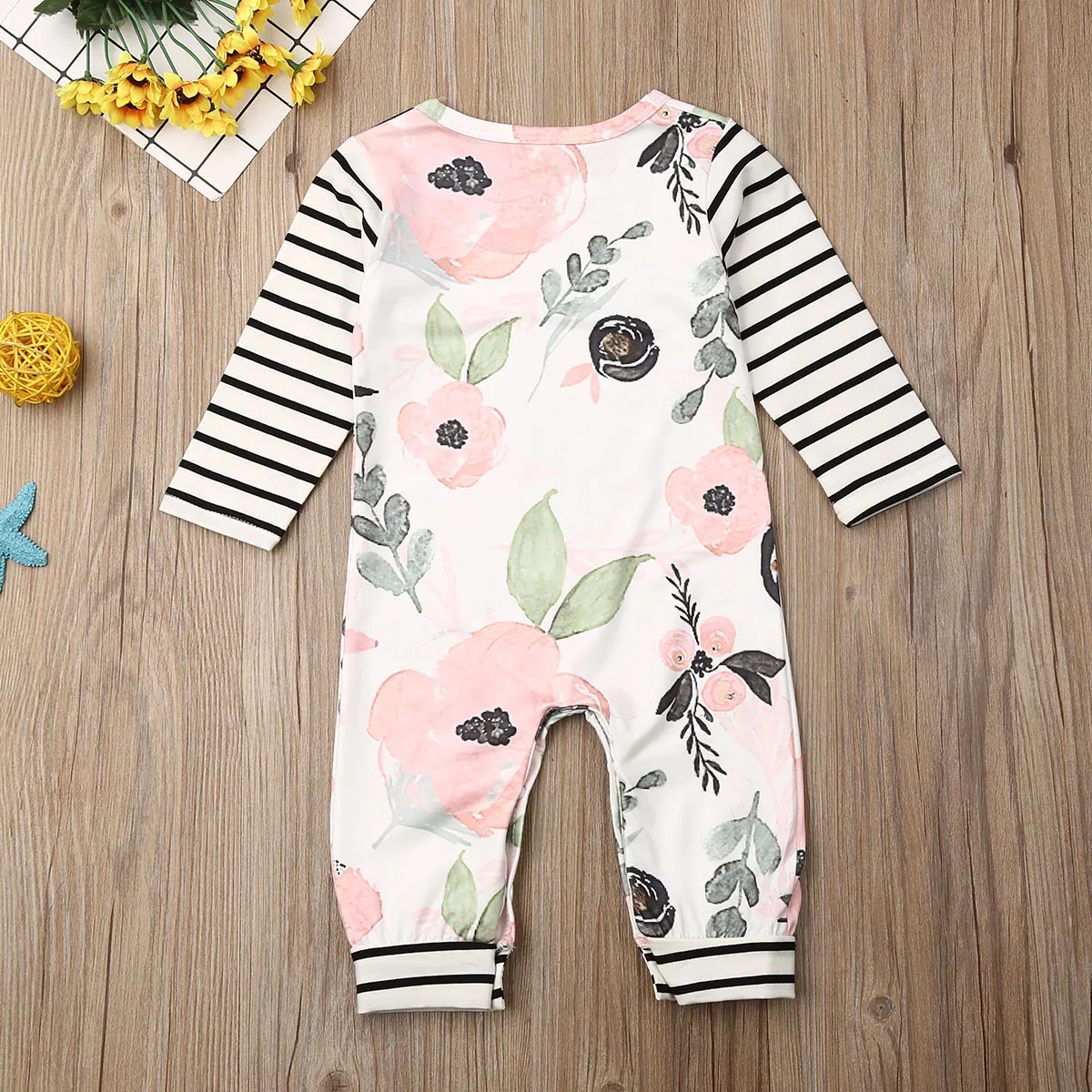 

2020 New Hot Fashion Newborn Baby Girl Boy Kid Flower Striped Jumpsuit Autumn Winter Clothes 0-18M ropa de bebe