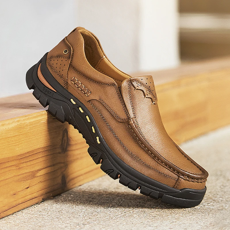 

Genuine Leather Men's Loafers Fashion Hand Stitched Slip-On Shoes Quality Business Casual Shoes British Comfortable Men Shoes