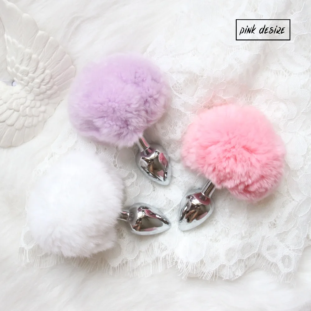 Анальная пробка с плюшевым шариком и хвостом кролика массажер простаты из