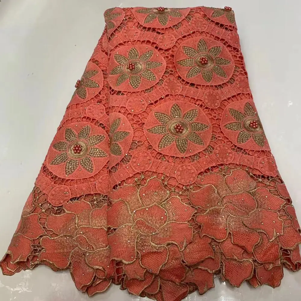 

2020 Latest French Nigerian Lace Fabric High Quality Embroidered Cord African Laces Fabric Wedding French Tulle Lace with Beads