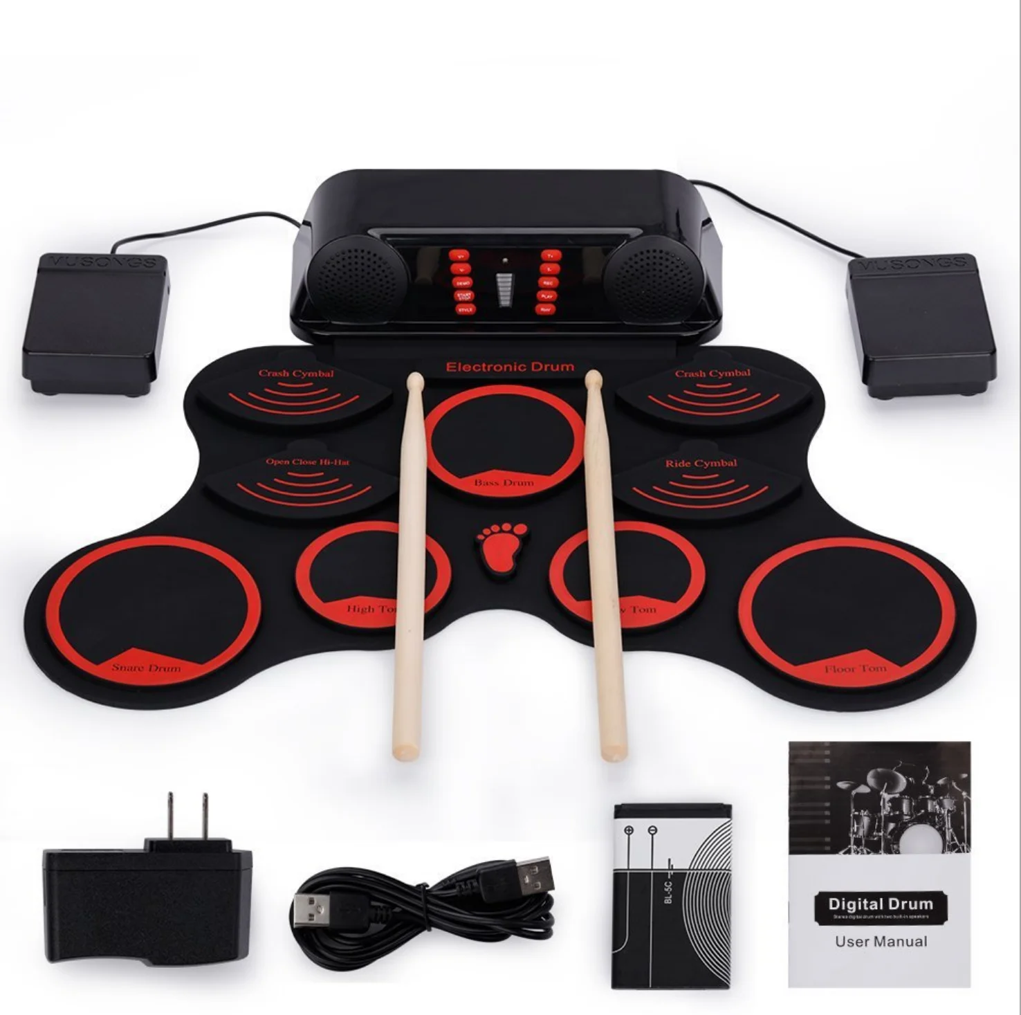 Компактный размер рулонный силиконовый барабан с USB набор цифровых электронных