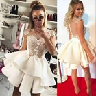 Скромное Белое Атласное Платье, модель 2022 года, дешевые арабские короткие платья для выпускного вечера, короткие платья для торжества