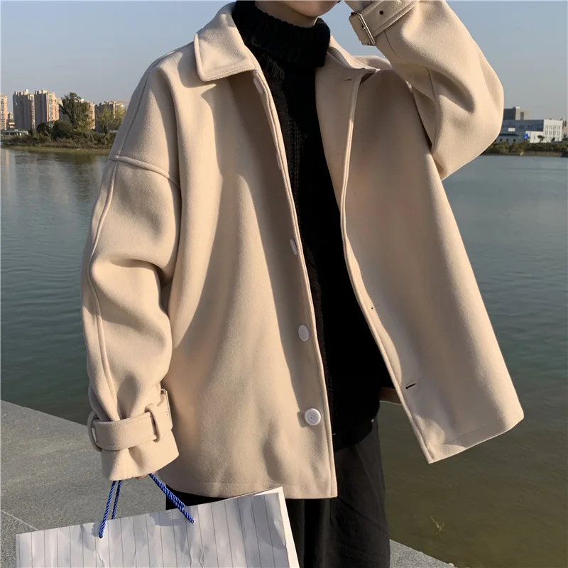 

2021 Autumn Winter New Fashion British Style Men's Woolen Overcoats Single Breasted Turn-down Collar Business Smart Wool Coats