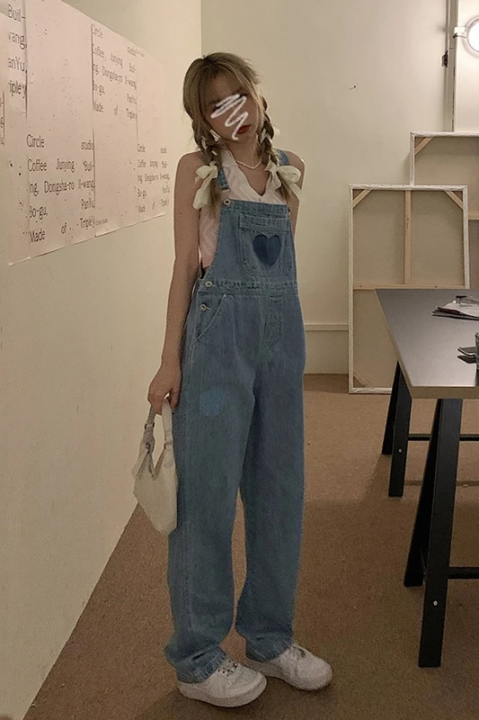

Denim suspenders women's Korean loose summer thin 2021 new wide leg pants student small pants cargo pants women
