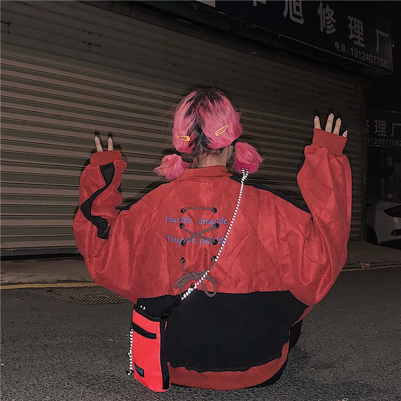 Harajuku Ulzzang стильная куртка для женщин сзади Шнуровка крест-накрест пальто на
