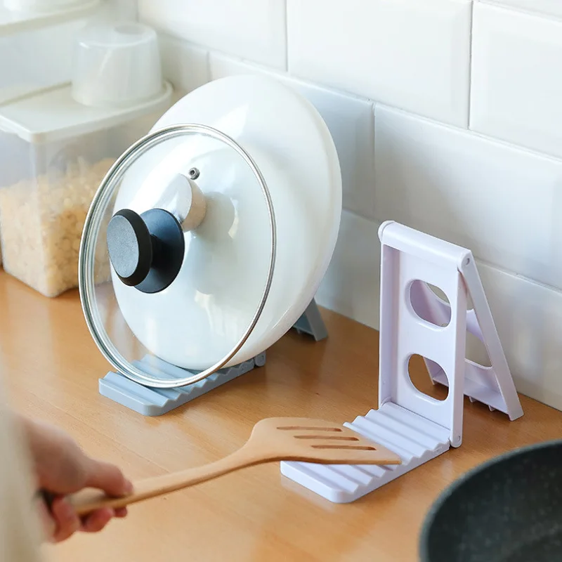Multi-functional Plastic Pot Cover Rack Mobile Phone Bracket Foldable Bowl and Dish Kitchen Spatula Pad Storage Storag | Дом и сад