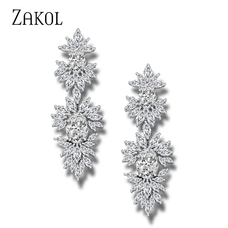 ZAKOL Роскошные серьги-подвески с цирконием модные серьги-капельки фианитами в