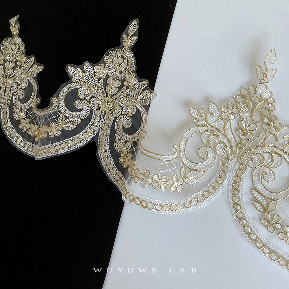 Изысканная ткань с золотыми веревками цветок венецианская сетка аппликация