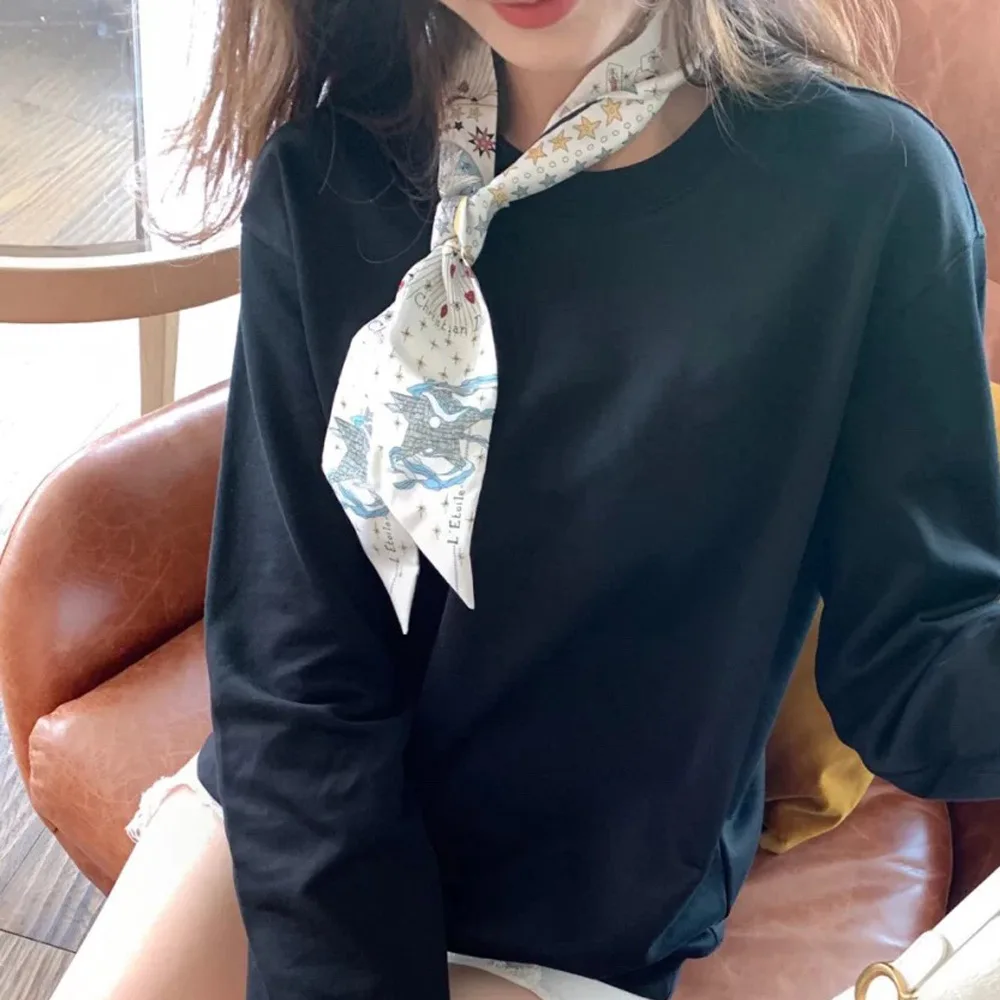 

2020 New Luxury Women Scarf Fashion Silk Bag Tie Tarot Flower Stars Printed Hair Band Elegant Long Dress Decoration Neck Wraps