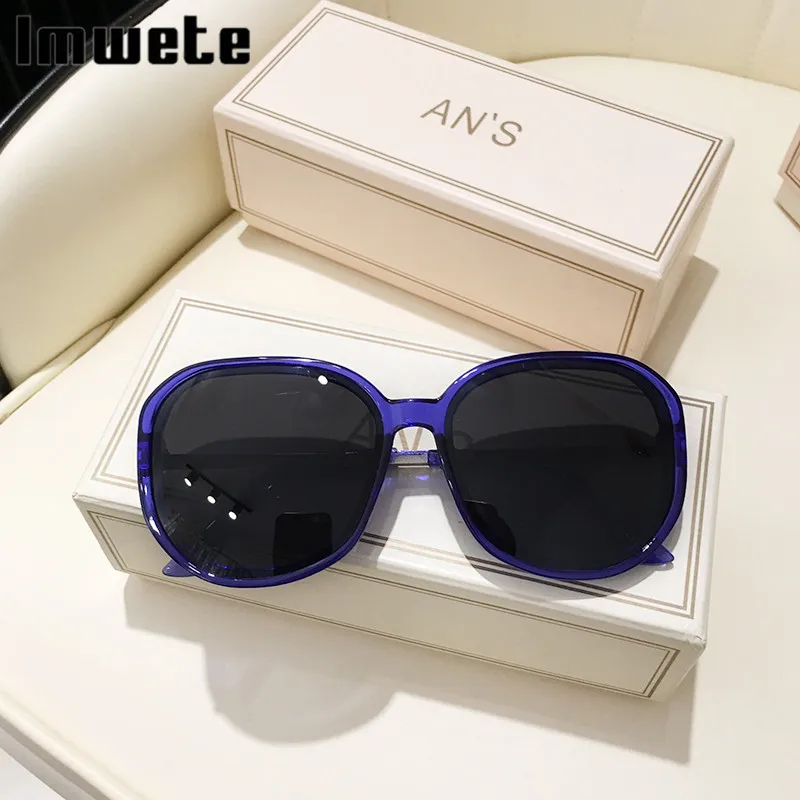 Imwete новые круглые солнцезащитные очки для женщин большая оправа многоугольные
