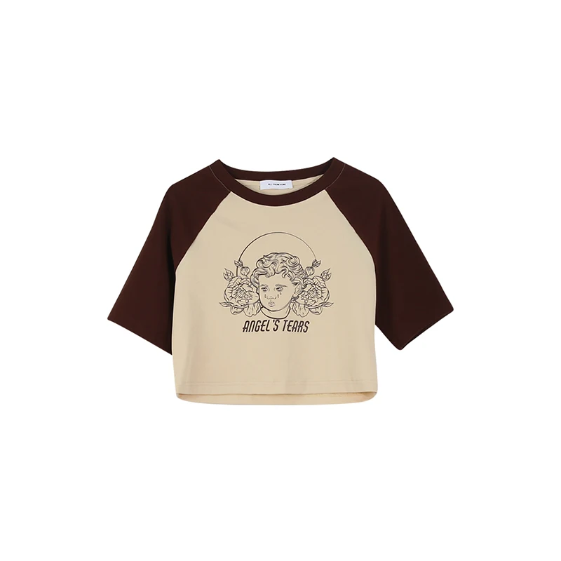 

Oversized Women Sexy Crop Tops T-shirt Round Collar Summer 2021 New Half Loose Sleeve Print Casual Simple Wild Harajuku T-Shirt