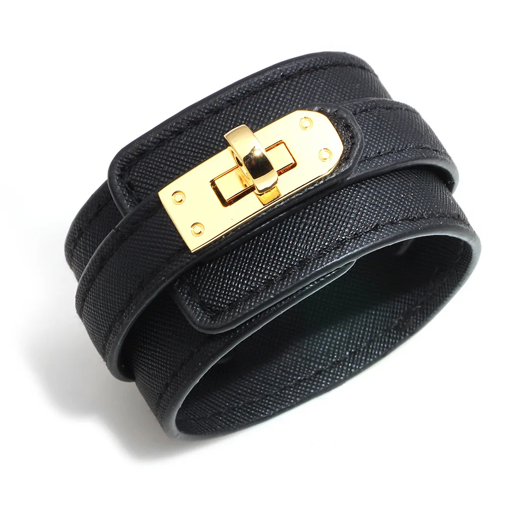 Style1 Black Простой милый красный черный синий кожаный Браслет-манжета на запястье Женский широкий кожаный браслет для женщин - Окраска металла: Style1 Black