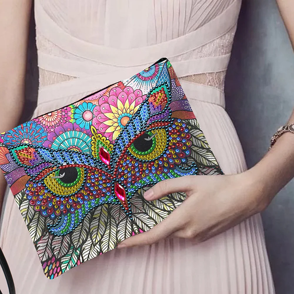 5D алмазная живопись Сова бабочка цветок кожаный кросс-боди кошелек женский клатч