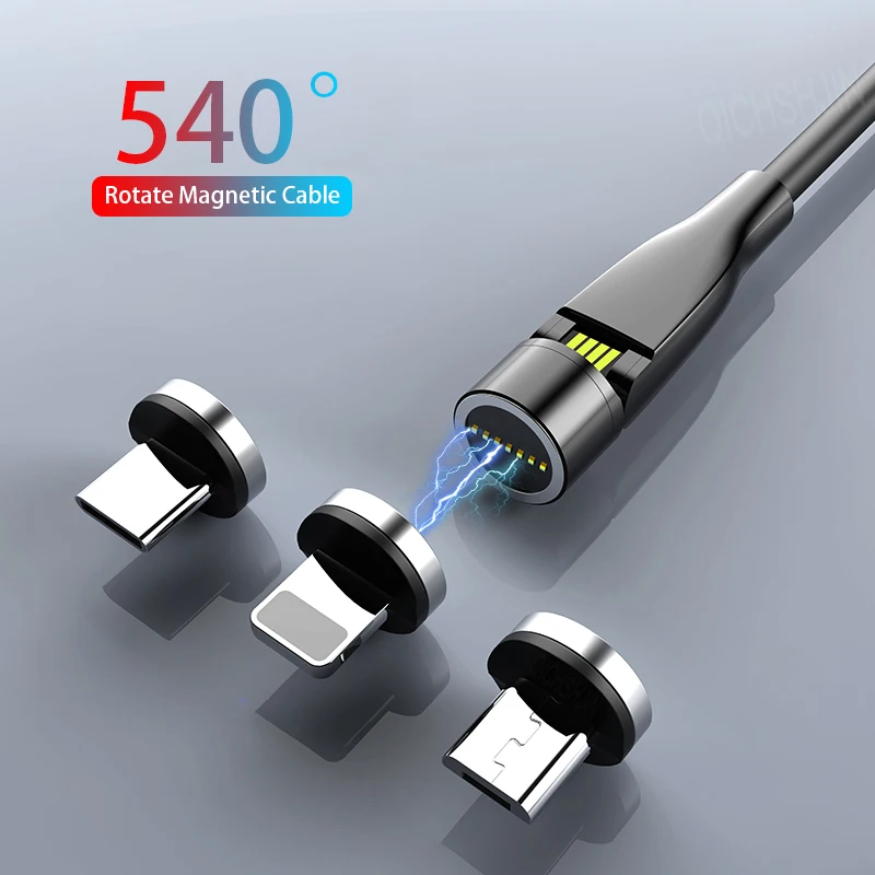 

540 Rotate 3A Magnetic Cable Micro USB Type C Cable Magnet Charger For iPhone 11 Pro Samsung Xiaomi Phone Charging Data Cord 2M