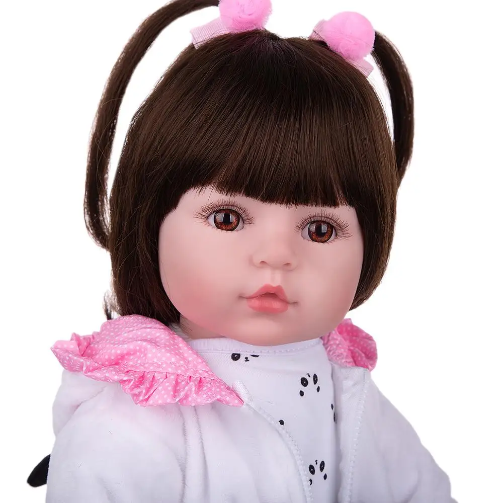 

Realistic Reborn Baby Girl Doll Cloth Body Stuffed Lifelike Babies Doll Toy Wear Panda Clothing Kid Xmas Birthday Gifts