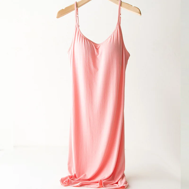 Women's Large Size with Breast Pad, Suspender, Bra Free One-piece Vest, Nightdress for Household Women's Wear Sleep Tops
