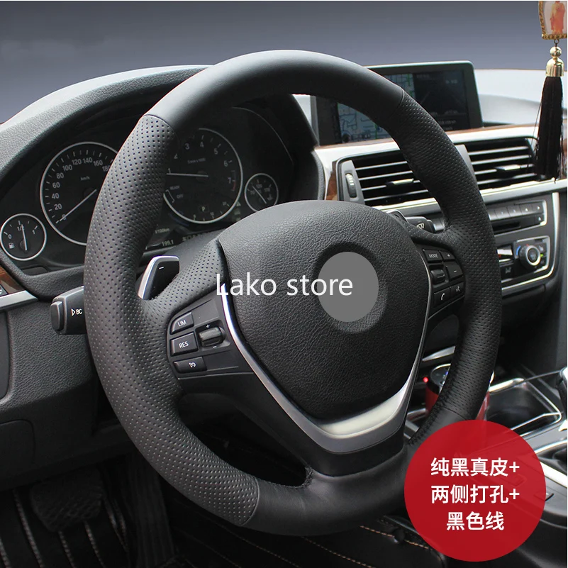 

Ручные стежки надежного анти-скольжения кожаный чехол рулевого колеса автомобиля для BMW X6 Z4 428 218 220 15 дюймов 38 см; Цвет: черный