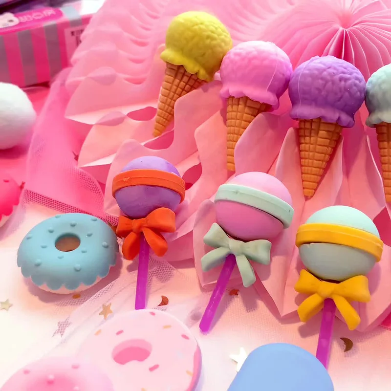 

1Pcs Kawaii Ice Cream Donuts Lollipop Detachable Rubber Eraser for Kids Gift Correction Tool School Stationery Creative Gift