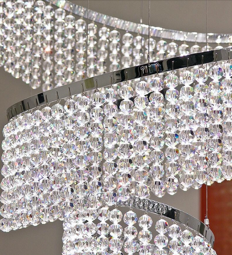 

Luxury duplex crystal chandeliers chandeliers luxury atmosphere hotel villa loft stair decorative lights can be customized