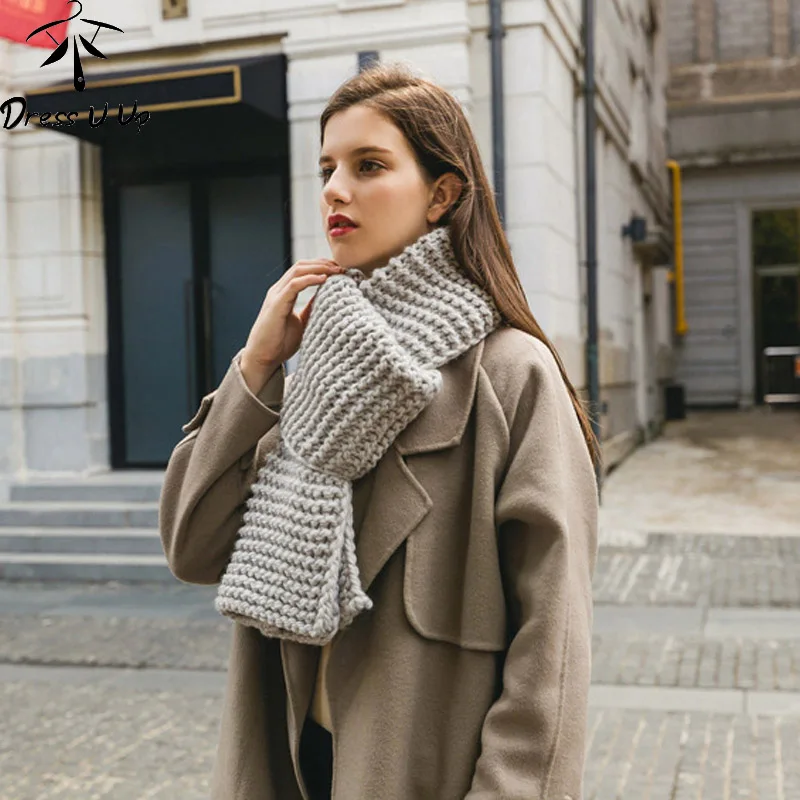DRESSUUP однотонный плотный шерстяной шарф женский осенне-зимний толстый вязаный шарф для мужчин и женщин ручной работы