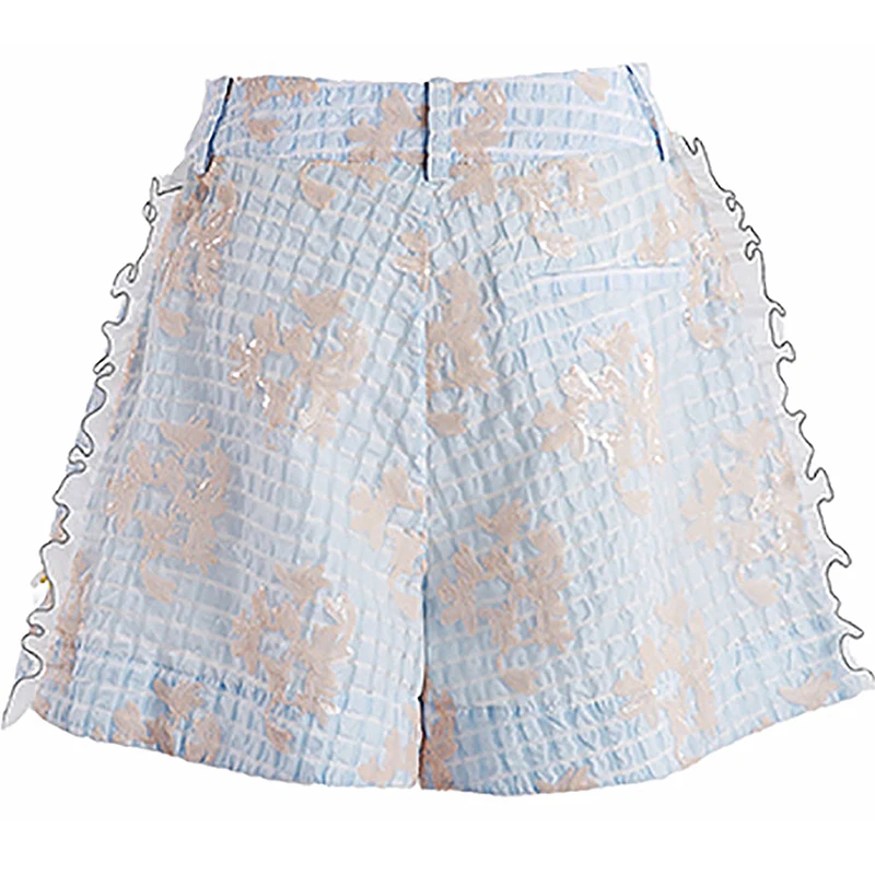 

TWOTWINSTYLE Korean Blue Two Piece Set For Women Square Collar Sleeveless Camis High Waist Loose Shorts Casual Sets Female 2021