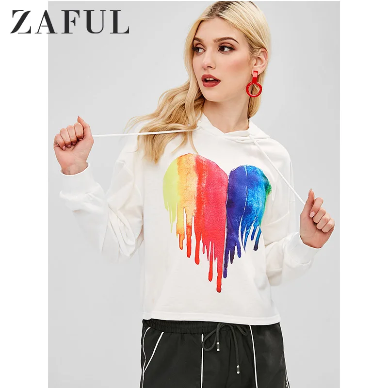 ZAFUL Живопись Сердце графический принт толстовка с капюшоном женская осенняя