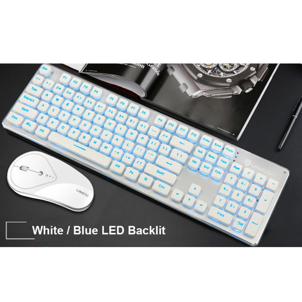 wireless white Игровая беспроводная клавиатура, мышь, комбо, 104 клавиш, водонепроницаемая Радужная подсветка, для ПК, ноутбука, геймера, игры, мышь s и клавиатуры, комплект - Цвет: wireless white