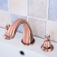 antique red copper brass deck mounted dual handles widespread bathroom 3 holes basin faucet mixer water taps msf536