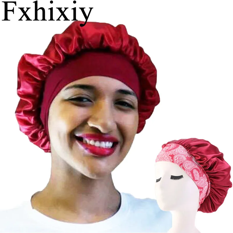 

Muslim Elastic Women Wide Silky Satin Solid Turban Hat Bonnet Cancer chemotherapy Chemo Beanies Cap Headwear Hair Accessories