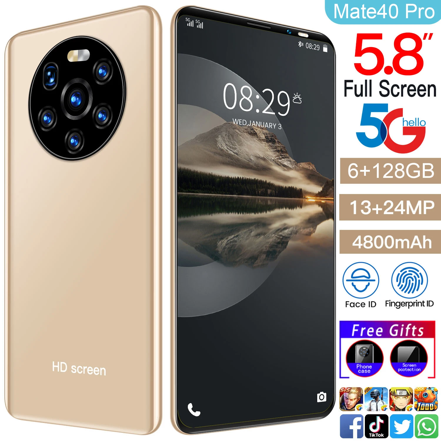 Смартфон Mate40 Pro 5 8 дюйма + 256 ГБ Android 10 0 24 48 МП 4800 мАч | Мобильные телефоны и