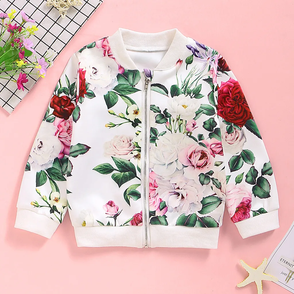Детская куртка с длинным рукавом на молнии цветочным принтом | одежда и обувь