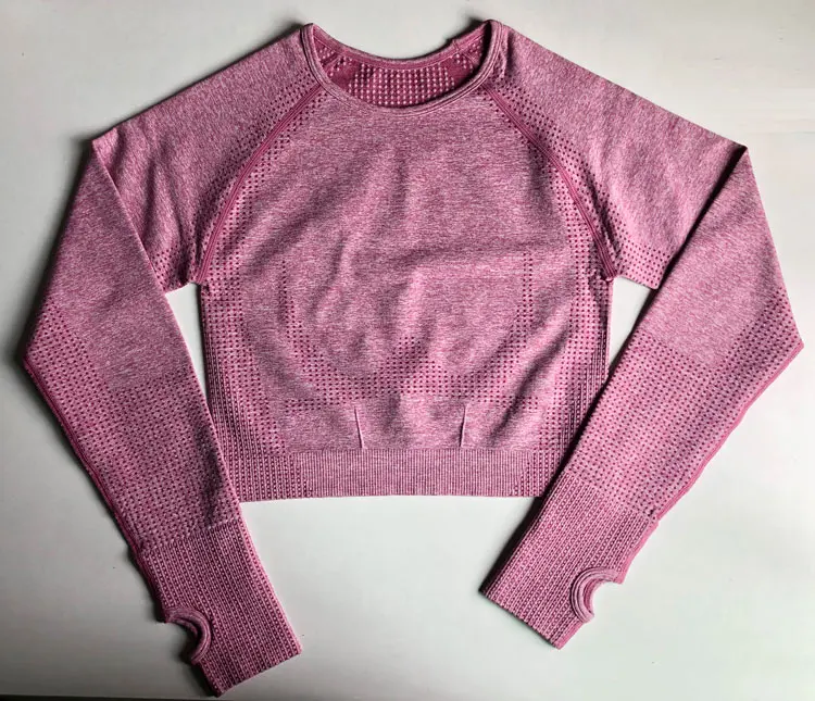 rose pink Женские топы для фитнеса, спортивный короткий топ, куртка для бега, спортивная одежда, бесшовная спортивная одежда с длинным рукавом, куртка для йоги, женские рубашки для тренировок - Цвет: rose pink
