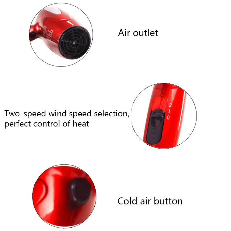 Professional Foldable Hair Blow Dryer 1800W Heat Blower Hot Cold Wind Salon EU Plug | Бытовая техника