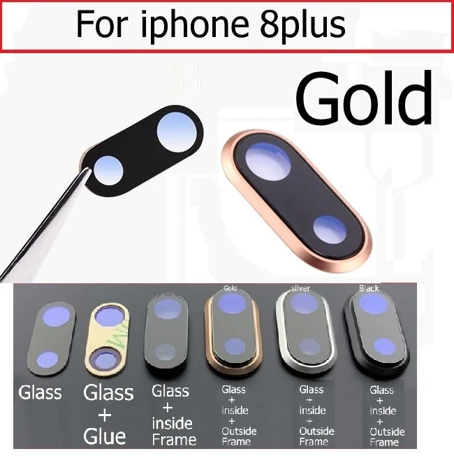 Gold For iphone 8p Задняя камера стеклянная крышка объектива с держателем рамы для iPhone 6 6S 7 8 Plus стеклянная линза камеры+ рамка запасные части - Цвет: Gold For iphone 8p