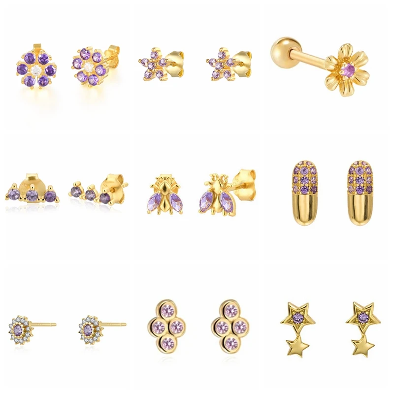 

Автоклав 925 пробы Серебряные серьги для Для женщин фиолетовый гвоздики Пчелка серьги-клипсы для Пирсинга Ушей, подарок для мамы 2021 тенденци...