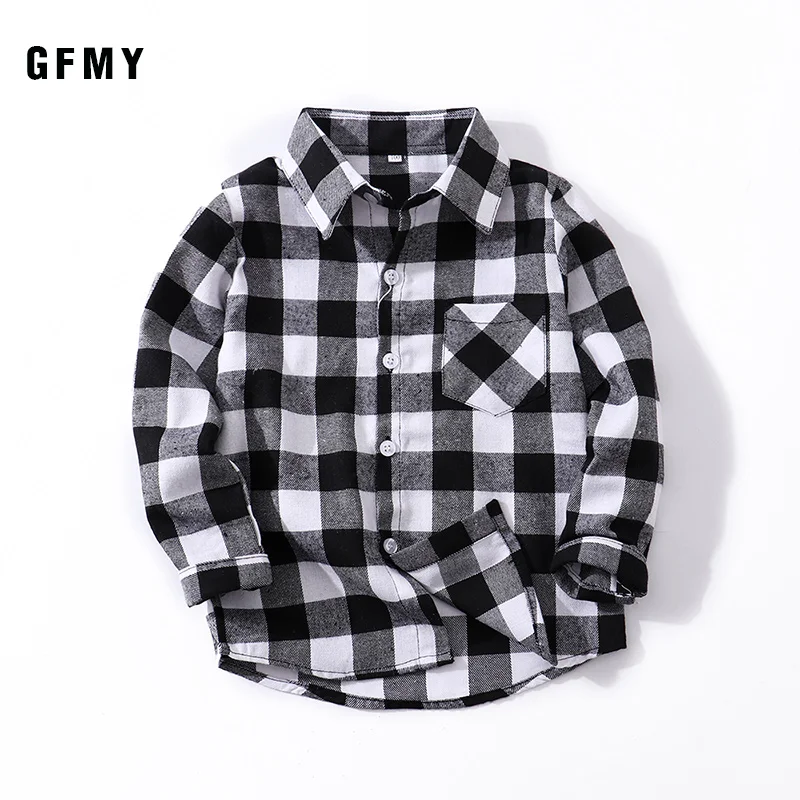 GFMY2021 Spring Autumn100% Cotton Full Sleeve Children Fashion Plaid Boys Shirt 2T-14T Casual Big Kid Clothes Spring Coat