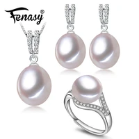 fenasy wedding jewelry sets fashion natural freshwater pearl pendant necklaces women 925 silver drop earrings elegant ring set