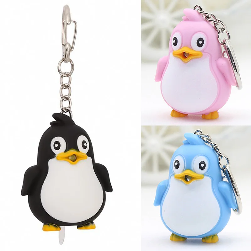 Cute Penguin Keyring LED Torch With Sound Light Keyfob Kids Toy Gift Fun Animal Keyholder Fashlight Keychain | Украшения и