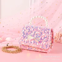 2021 cute pearl ladys handbags crossbody bag butterfly bow messenger bags pearl handle chain strap purses sparkle cosmetic bags
