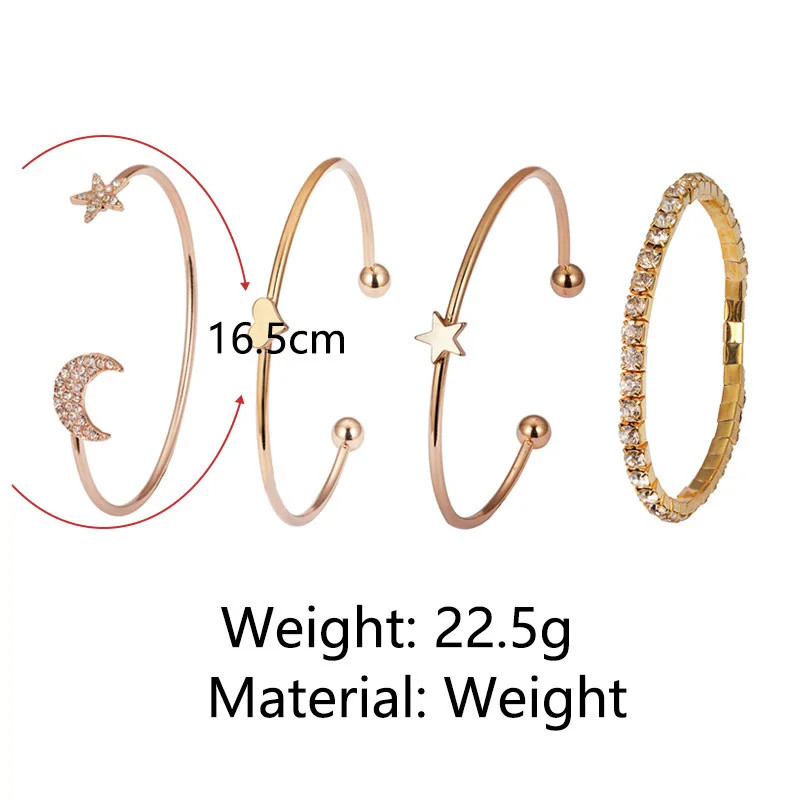 

Fashion personality creative ladies alloy five-pointed star moon open bracelet bracelet combination 4-piece fashion jewelry