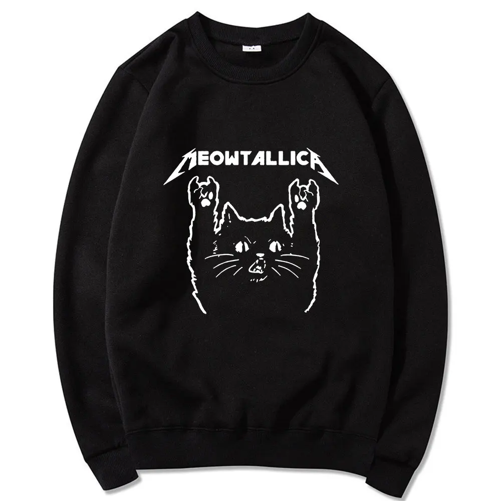 

2021 Fashion Funny Cat Meowtallica Cat Rock Music Printed Couple Wears Hot Sale Trend Daily Tracksuits Classic Tops Four Seasons