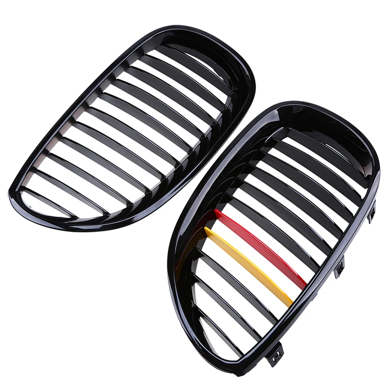 POSSBAY Racing Grille Gloss Black Red Yellow Germany Flap Grilles for BMW E60 Sedan E61 Touring 2003-2010 Front Center | Автомобили и
