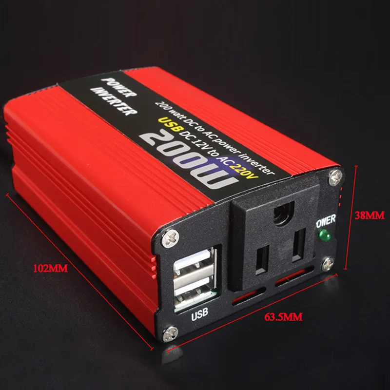 

200W on-board inverter 12V to 110V220V power converter booster with dual USB