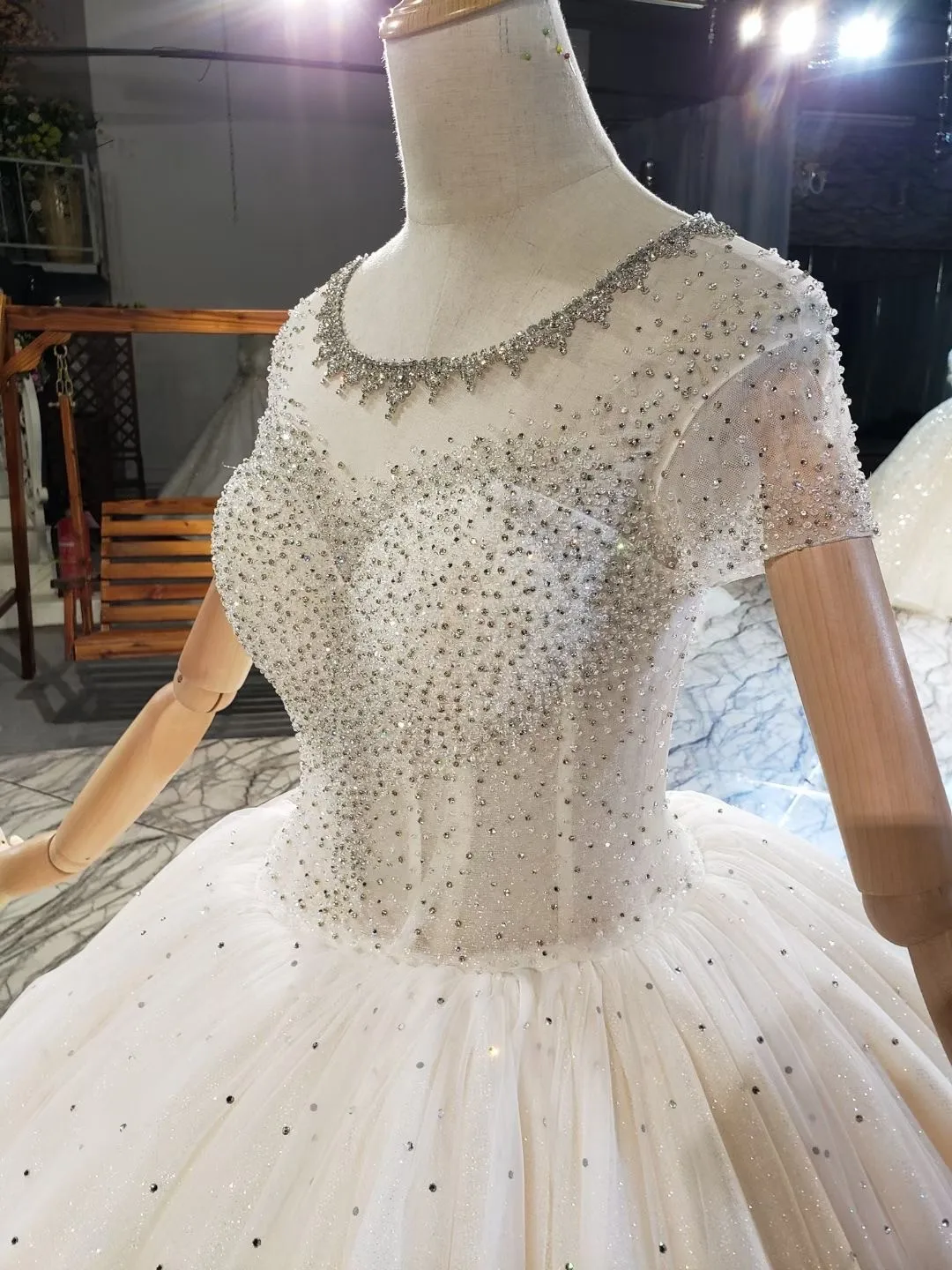 2021 Luxury Wedding Dresses Top Beaded Bling Bling Sheer Puffy Bridal Gowns Mairee Handmade Wedding Dresses