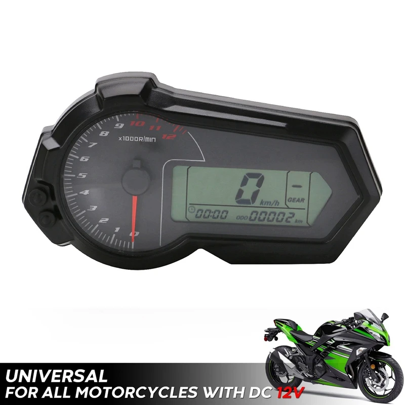 

Universal 12V Motorcycle LCD Digital Gauge Oeter Tachometer Speeeter KM/H
