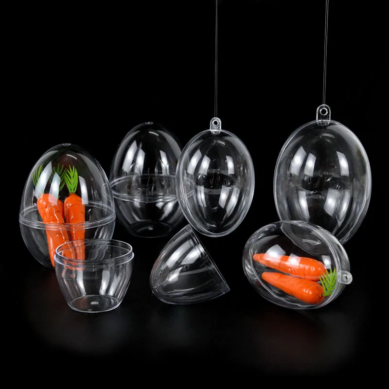 

5pcs Easter Egg Shape Transparent Open Ball Plastic Clear Ornament Wedding Easter Party Hanging Decor Kid Favors Candy Gift Box