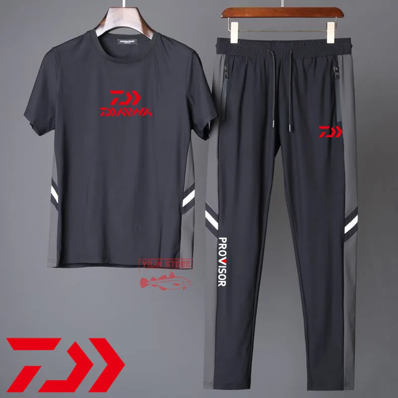

2021New Daiwa Fishing Short Sleeve T-shirt Suit Outdoor Sports and Leisure Ice Silk Fishing SetsSummer Men Breathable Two-piece