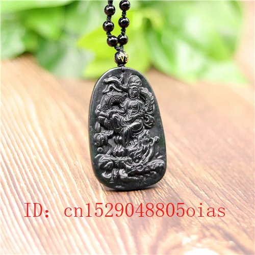Природный Черный Зеленый Нефритовый дракон Гуаньинь ожерельлье из бисера