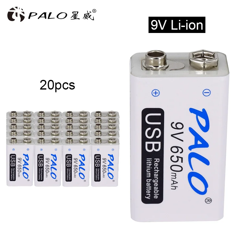 PALO 9V 650mAh литиевая li-po литий-ионная аккумуляторная батарея с микро usb кабелем для микрофона игрушка пульт дистанционного управления KTV - Цвет: 20pcs
