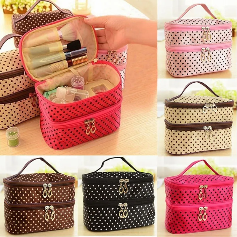 Многофункциональная портативная косметичка на молнии в горошек красивый чехол для макияжа Tas кошелек